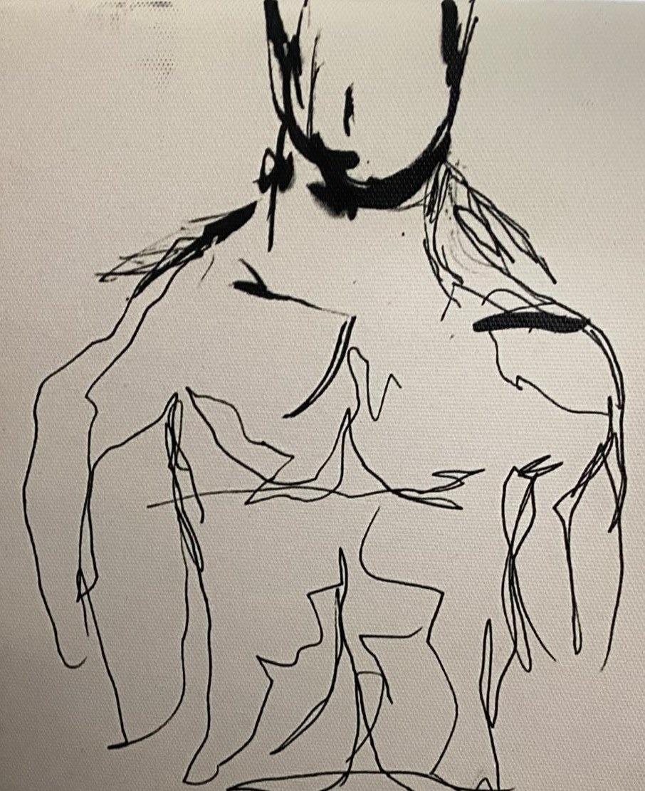 Bodybuilder — One-line ink drawing of muscular back