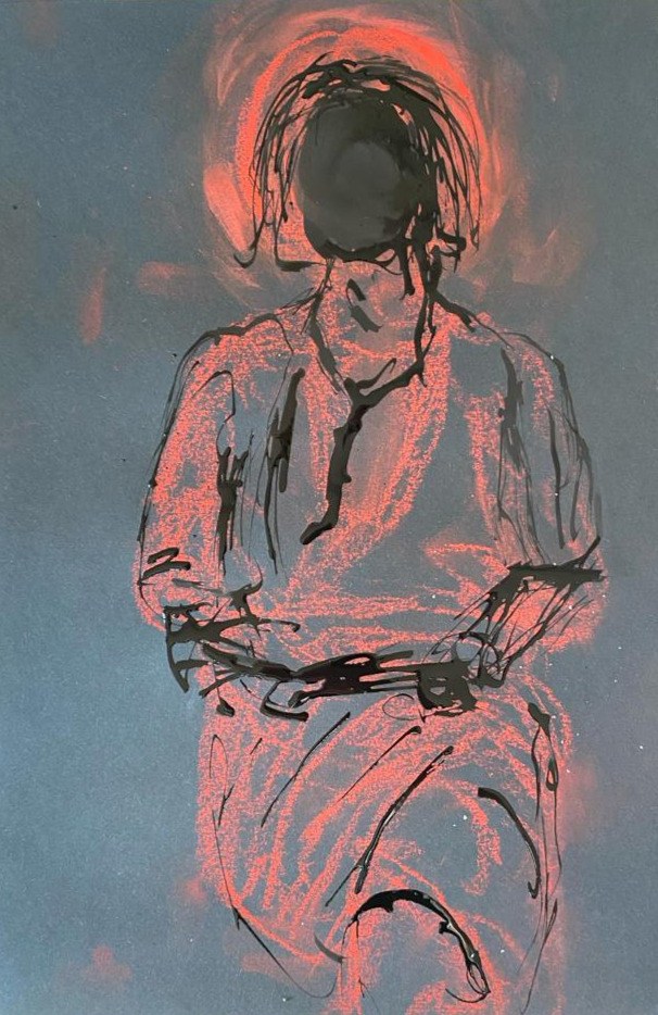 Female Gaze — Figure with red glow on dark background