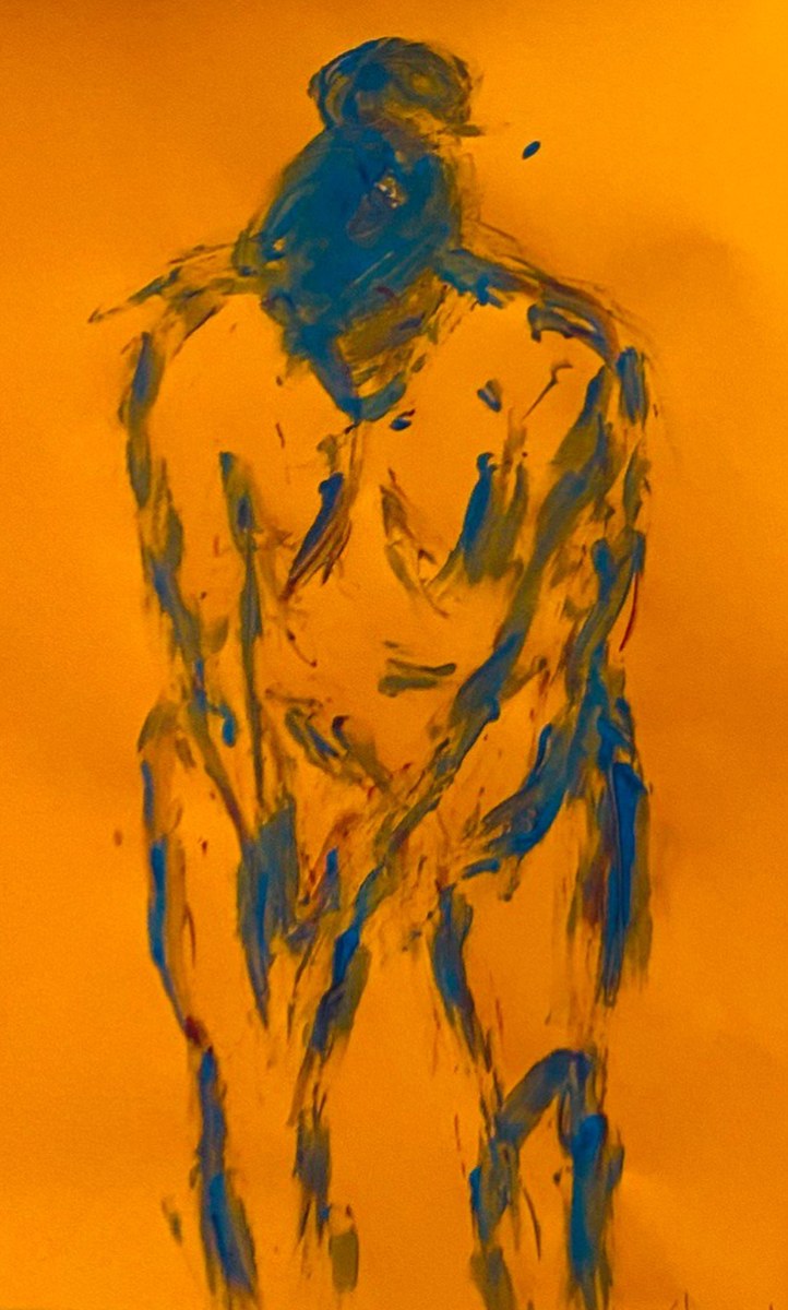 Orange Lady — Blue figure on orange background