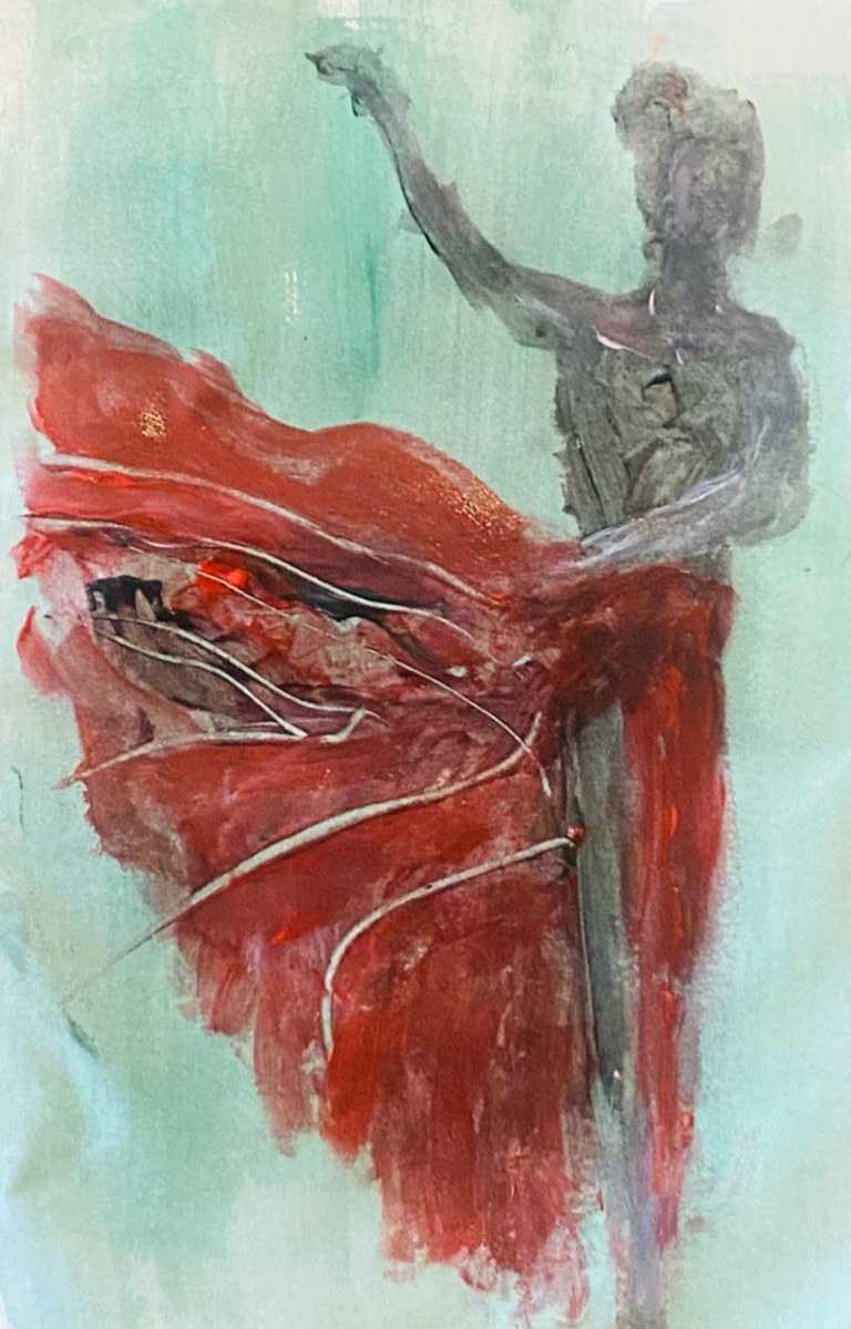 Salsa — Acrylic painting of a dancer in red dress