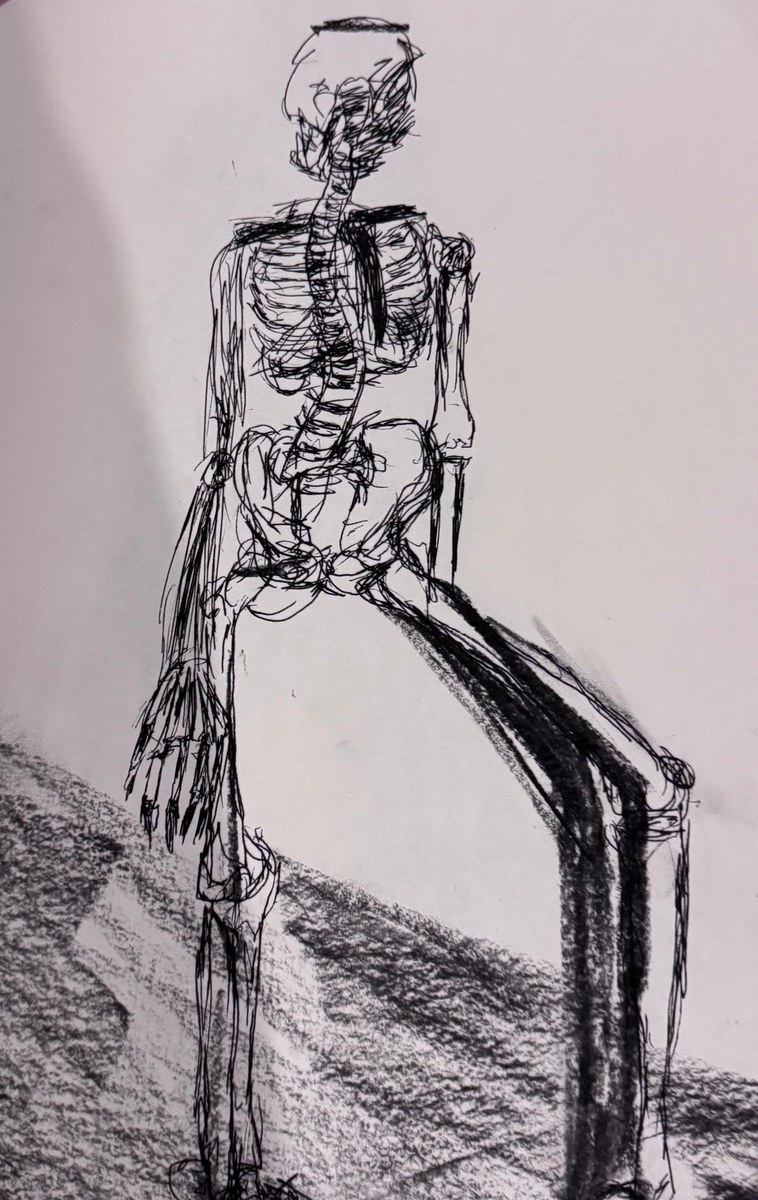Skeleton Show — Ink drawing of skeleton figure