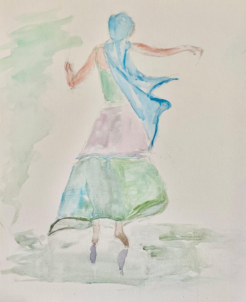 Summerhouse — Watercolor dancer in flowing dress
