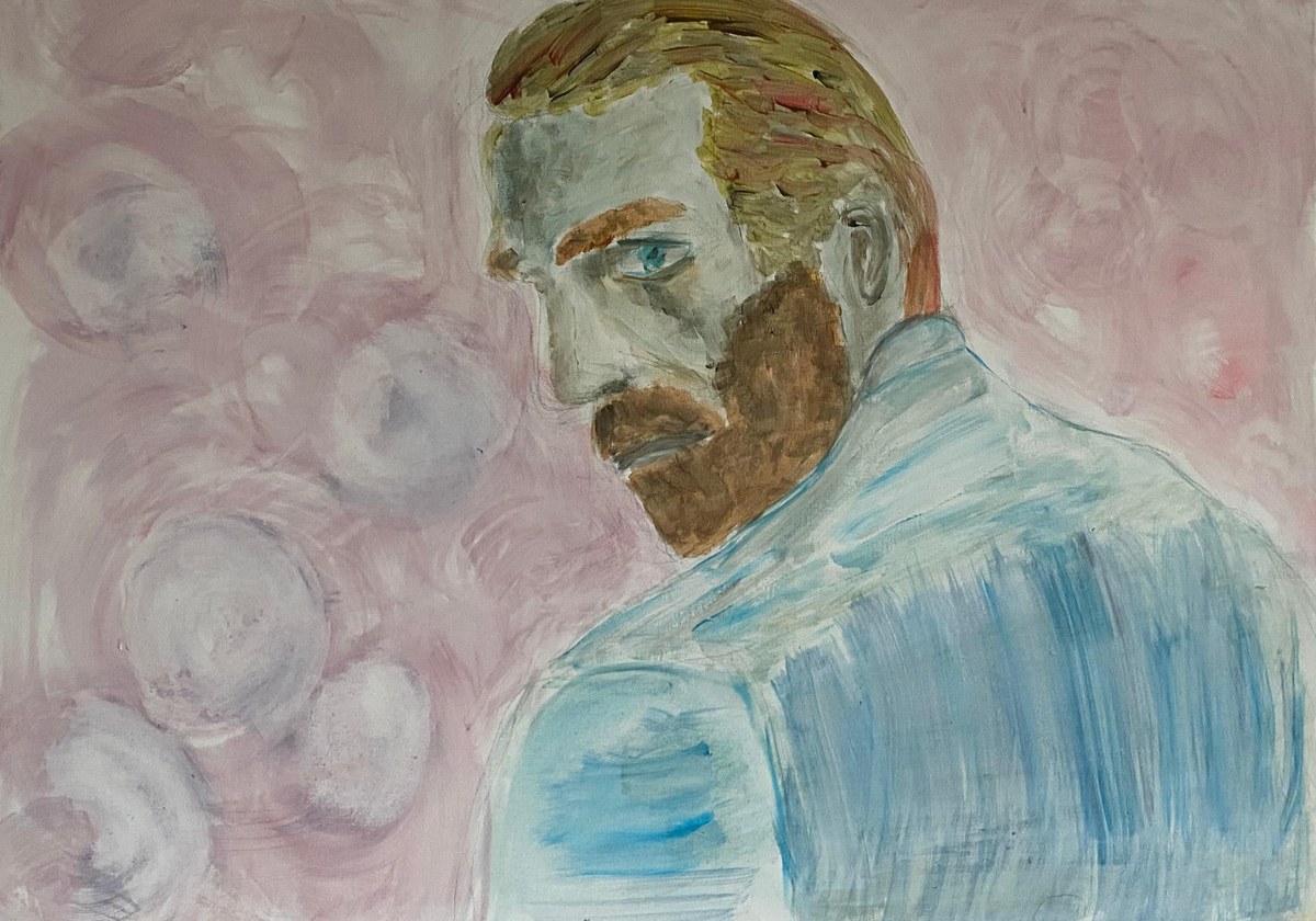 Van Gogh Study I — Oil portrait with pink background