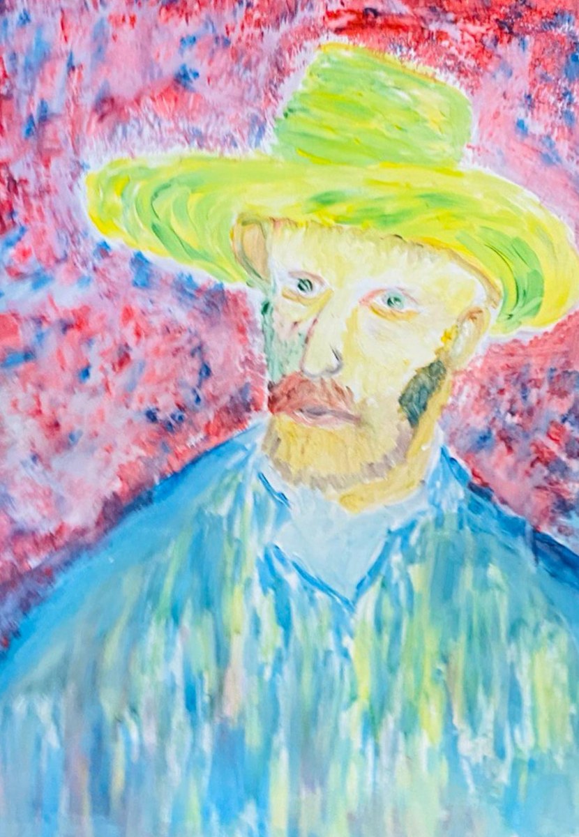 Van Gogh Study II — Colorful portrait with green hat